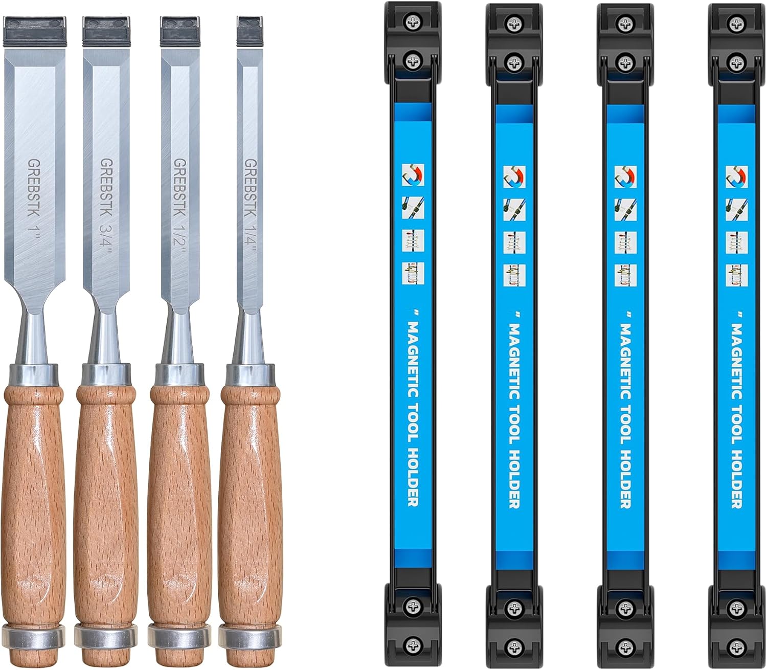 GREBSTK 4pcs Wood Chisel Set and Holder