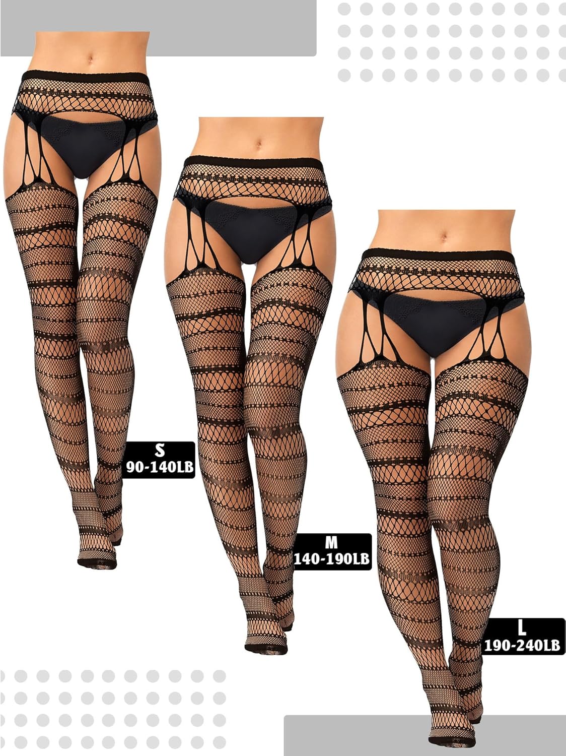 Bencailor 4 Pairs Women Fishnet Thigh High Stockings Suspender Patterned Tights Black Garter Belts Pantyhose Tights for Women - Image 3