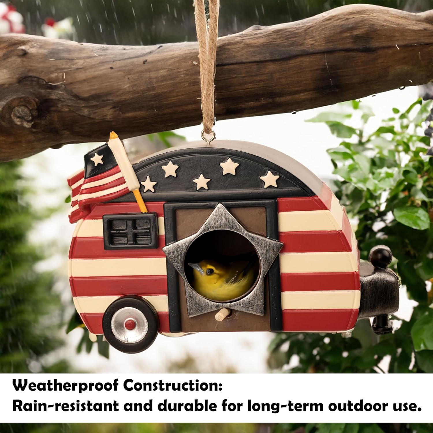 Hanging Bird House for Outside, Hand-Painted American Flag Cute Birdhouse for Garden Decorative Houses for Bluebird Finch Cardinals, Best Gift for Birdman Family Friend