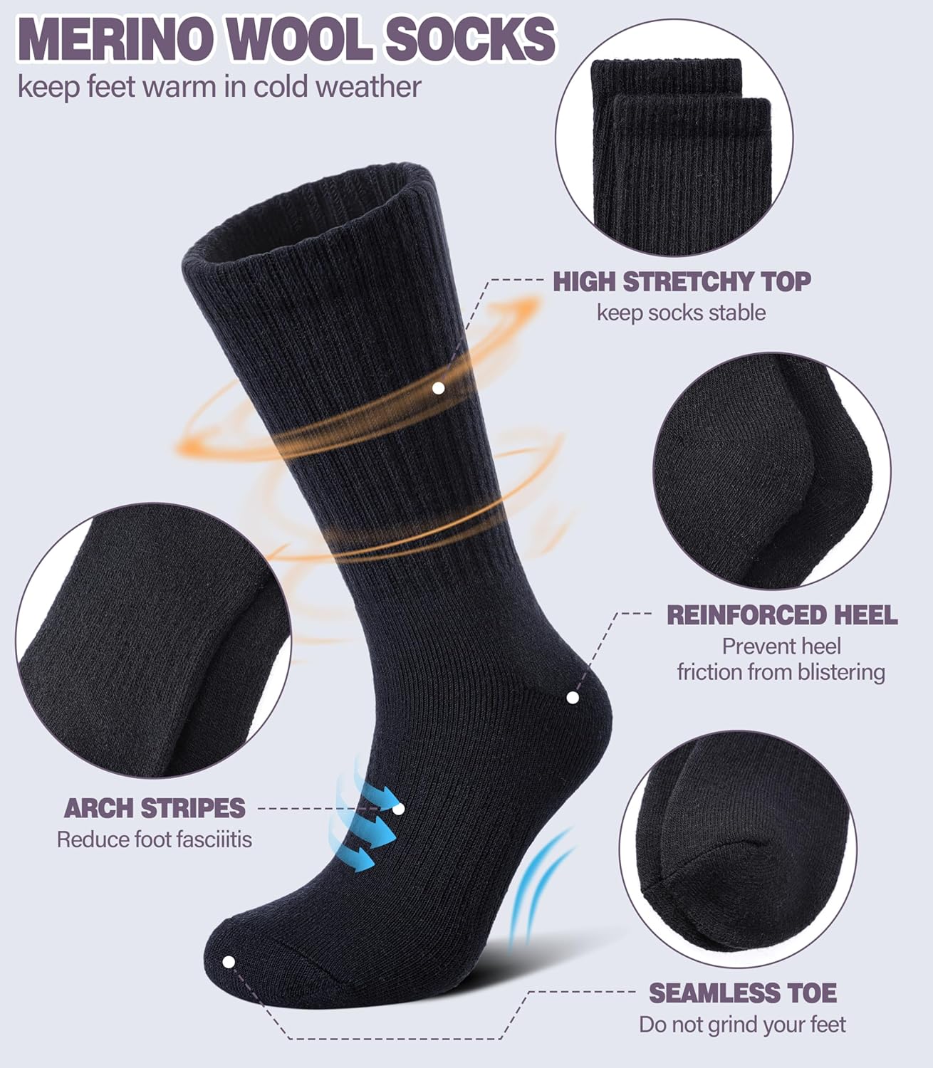 DYW Merino Wool Hiking Socks for Women Men Thermal Warm Winter Boot Crew Cushion Work Ladies Socks 5 Pairs - Image 5