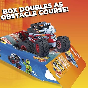 MEGA Construx Hot Wheels Monster Trucks Toy Car Building Set, Bone Shaker with 194 Pieces, 1 Micro Action Figure Driver, Red, Kids Age 5+ Years