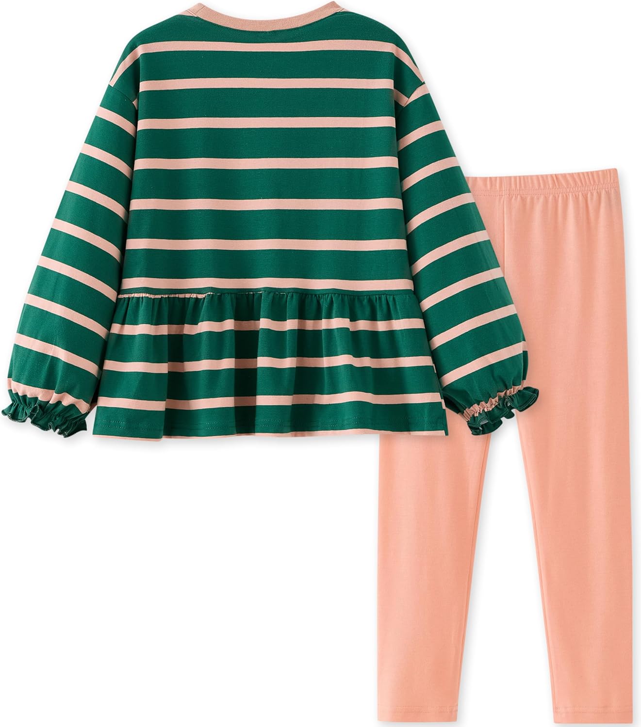UMELOK Girls Clothing Set 2 Pcs Long Sleeve Ruffle Print Top and Leggings Fall Outfit Size 4-7 Years - Image 2