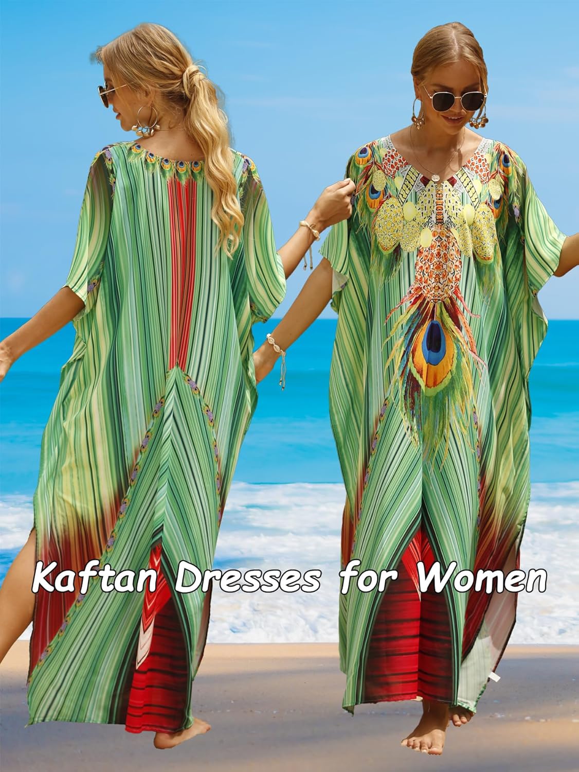 Kaftan Dresses for Women Moo Moos Plus Size Swimsuit Coverup 2026 V-Neck Summer Floral Print Beach Caftan Dress - Image 5