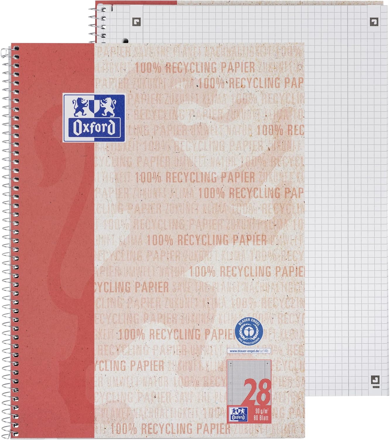 Oxford Recycling College Notepad A4 Squared with Double Margin 80 Sheets (Pack of 10)