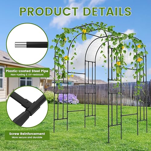 Miniatura 4 de Enrejado alto de arco de jardín para plantas trepadoras al aire libre, 87 pulgadas de alto, soporte de plantas de metal, enrejado de pepino para