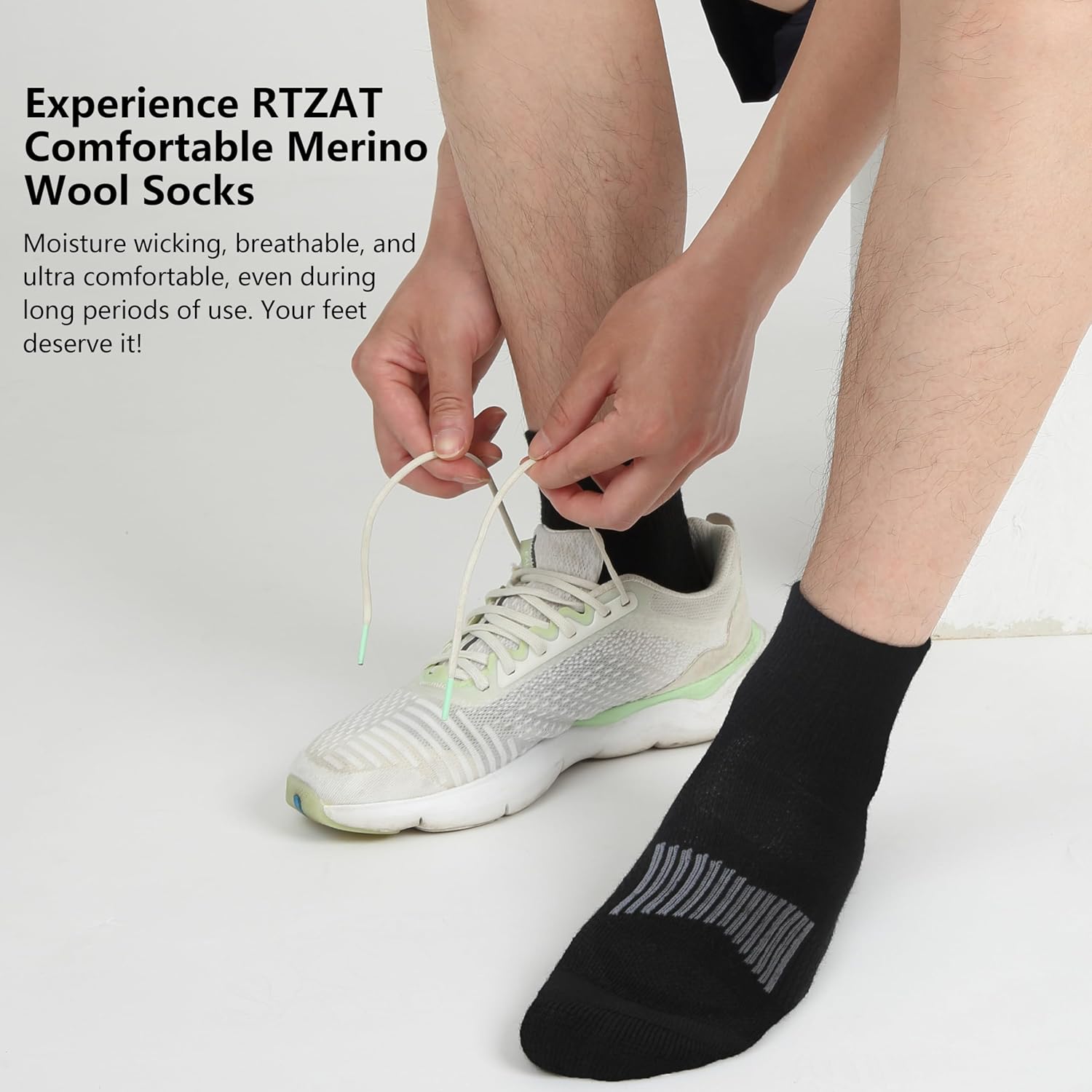 Men's Women's 90% Merino Wool Ankle Athletic Business Casual Running Arch Support Everyday Thin Wool Socks - Image 2