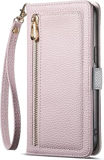 Funda con cremallera para Google Pixel 9/9 Pro, funda de piel premium, plegable, funda magnética, tarjetero, función atril, funda para Google Pixel 9/9 Pro, color lila claro