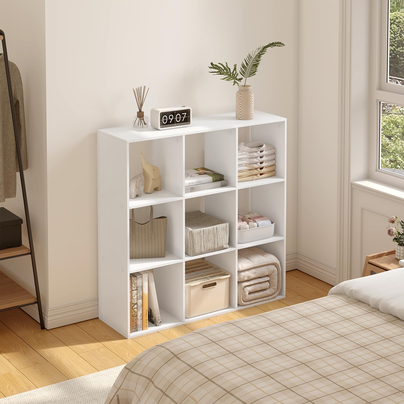 WOLTU Libreria a 9 Cubi, Scaffale di Stoccaggio a 9 Cubi, Divisorio per Libreria, Mobile di Stoccaggio per Soggiorno e Ufficio, Bianco, 94x29,5x93 cm, SK047ws