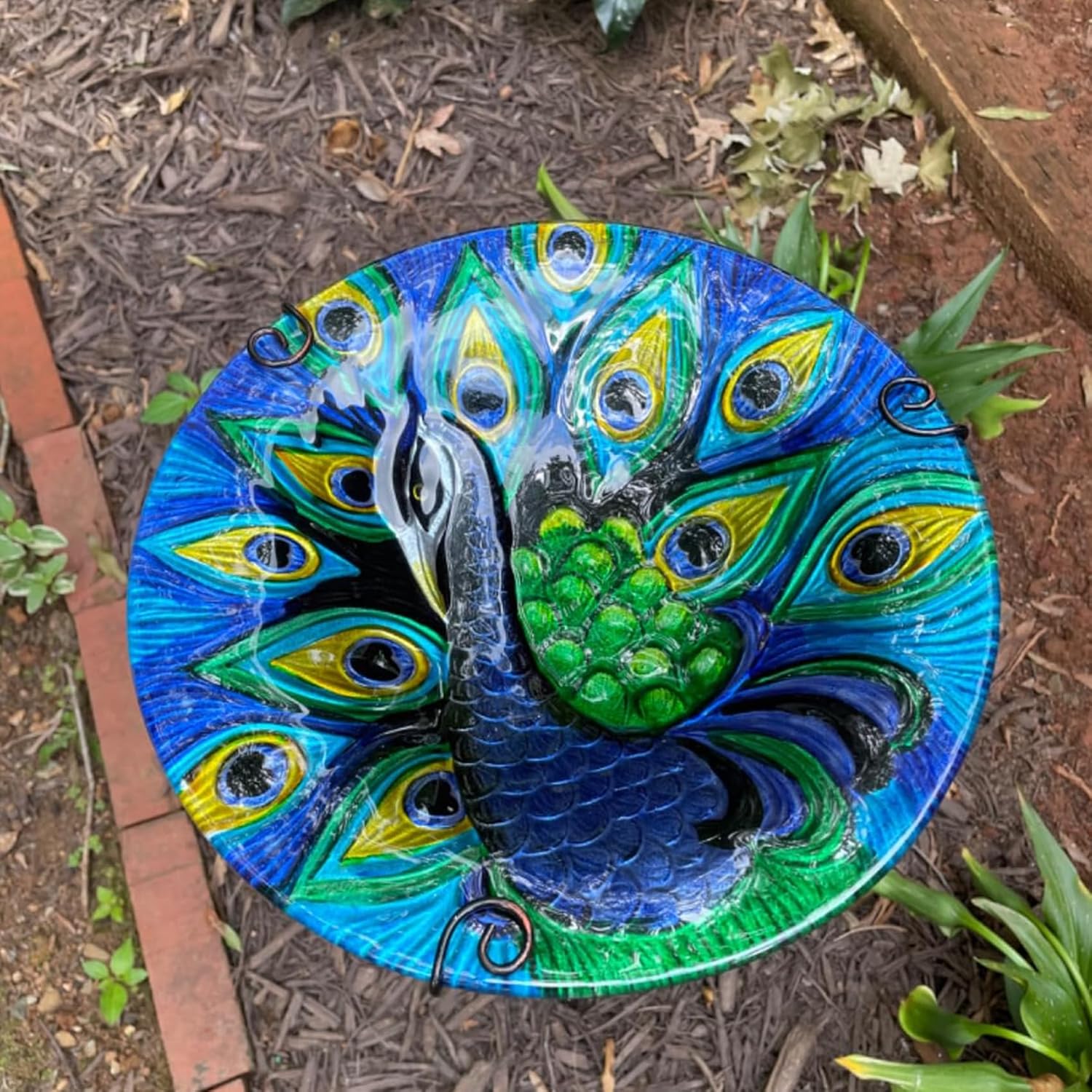 2Pack Bird Baths for Outside Glass Birdbath Bowl & Birdfeeder with Metal Stake for Garden, Yards Lawn Patio, Bird Lovers Gift 10.5" D