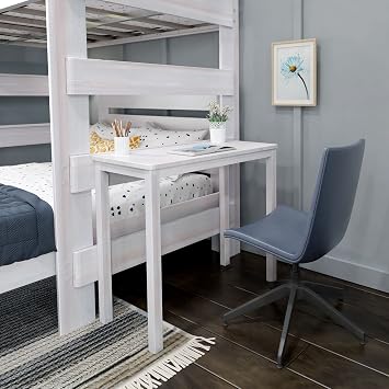 Max & Lily Modern Farmhouse Bunk Bed, L Shape Twin-Over-Full Bed Frame for Kids with Desk, White Wash