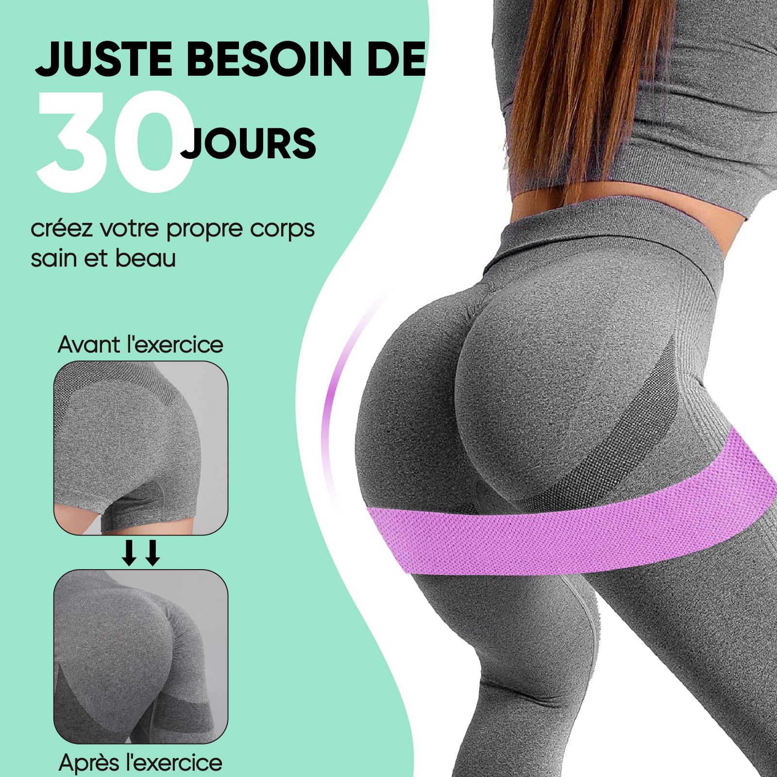 Suright Bande Elastique Musculation en Tissu, Bande Elastique Fitness 3 Niveaux de Force, Elastique Sport pour Le Yoga/Pilates/Fitness/Squats/Pont fessiers