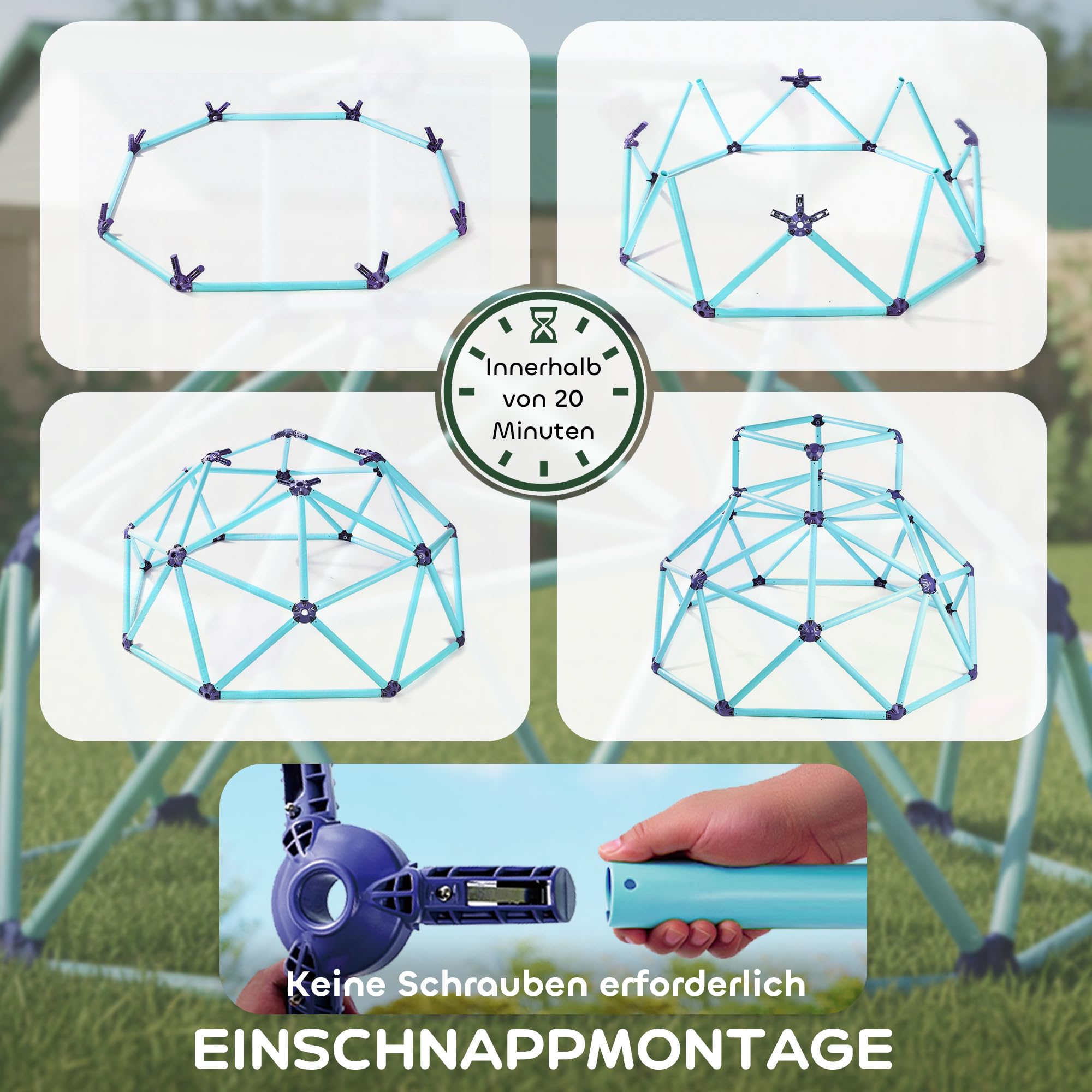 AIYAPLAY Kletterkuppel Ø182,5cm geometrisch UV-beständig für Kinder Blau | Wasserdicht, Outdoor Klettergerüst, Kletterdom, Bis 90 kg, Outdoor-Spielplatz, 3-8 Jahre, Kunststoff