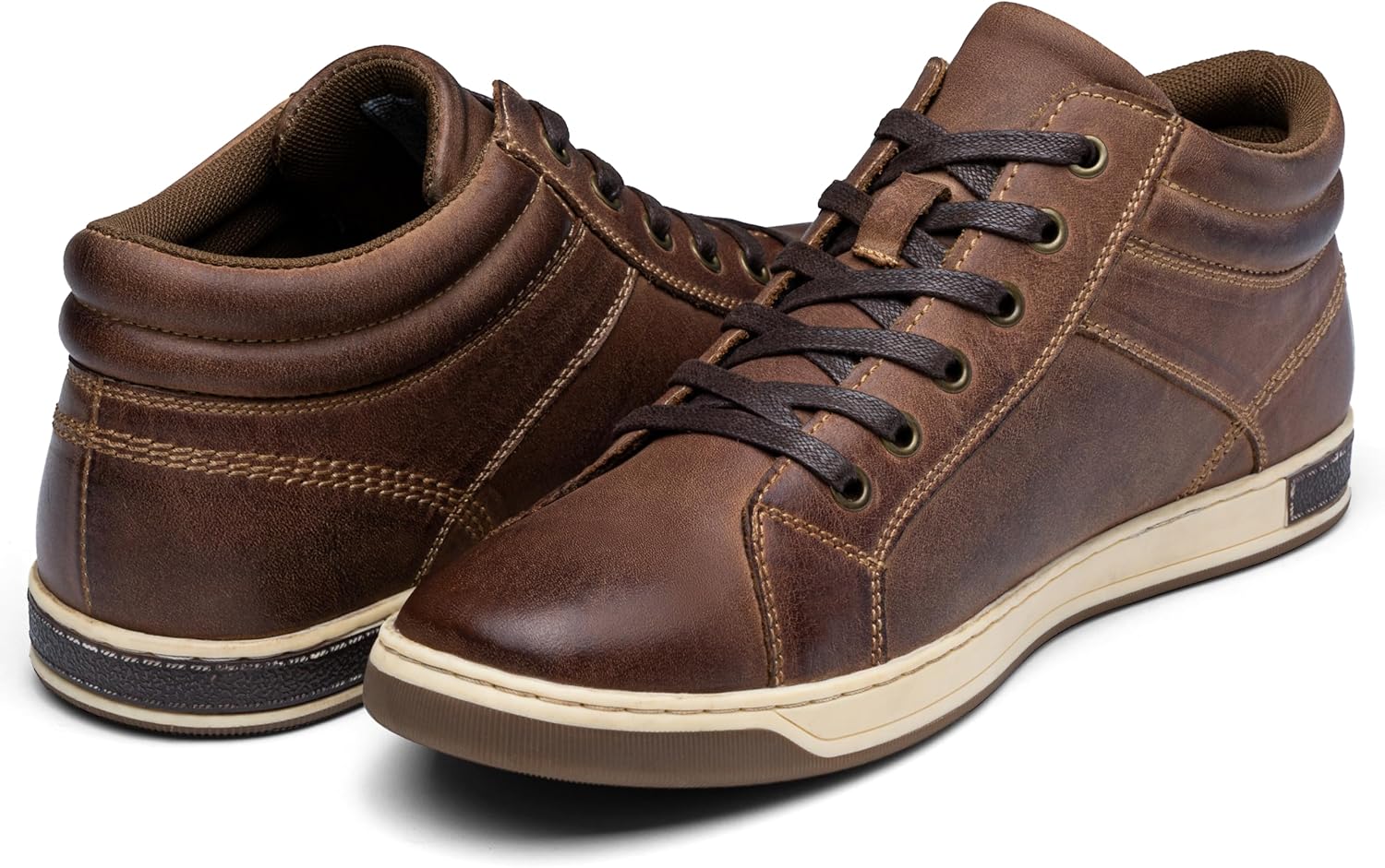 Jousen Men's High Top Sneakers Leather Casual Boots for Men - Image 9