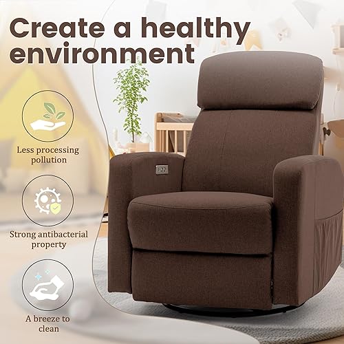 Miniatura 5 de Sillas reclinables eléctricas giratorias para adultos, mecedora eléctrica para guardería, silla reclinable con bolsillo lateral clasificado,
