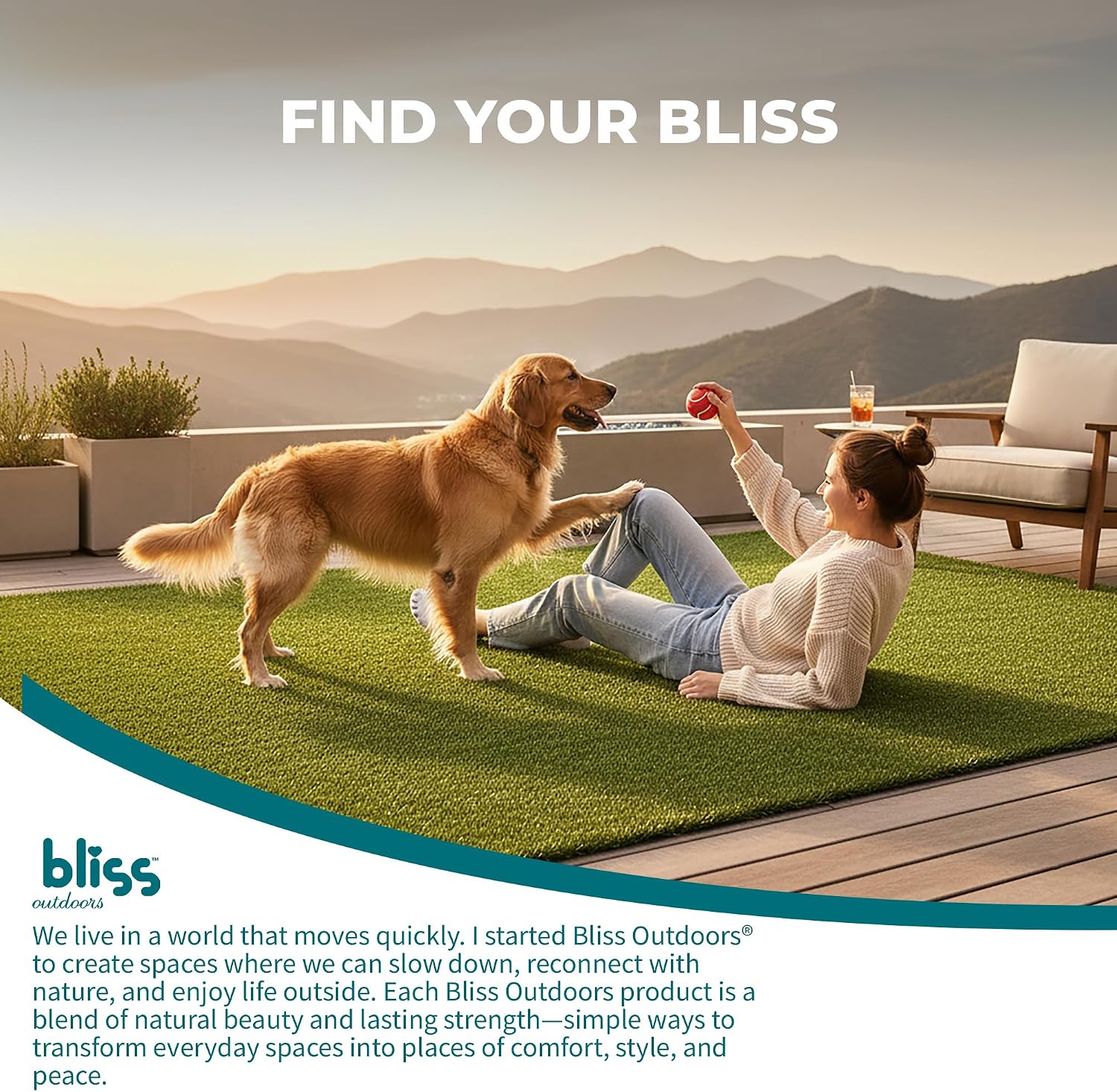 Bliss Artificial Grass Rug, Indoor/Outdoor Versatile Mat, Easy Clean Drainage - 5' x 8' - Realistic Turf for Home Patio Decor or Pet Training