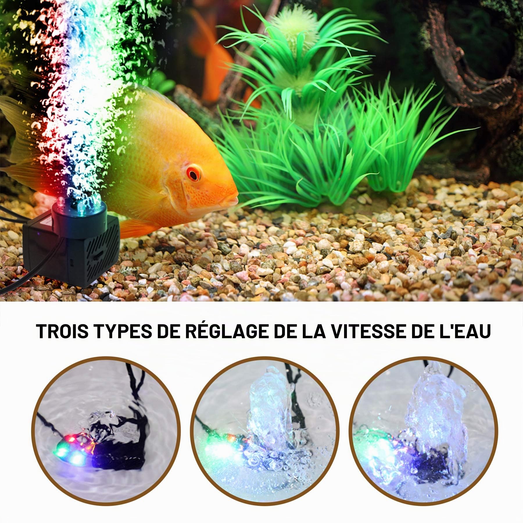Mini pompe à eau avec 4 lumières LED 350 l/h 3,5 W, pompe à eau d'aquarium pour jardin, fontaine, rocaille, pompe à eau pour jardin, pompe submersible, hauteur de refoulement maximale 0,85 m