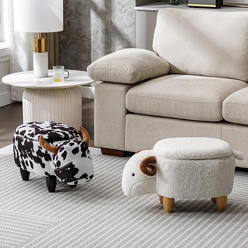 Miniatura 8 de Reposapiés otomano de animales de felpa, decoración adorable y funcional para sala de estar, guardería y dormitorio (edición de alpaca)