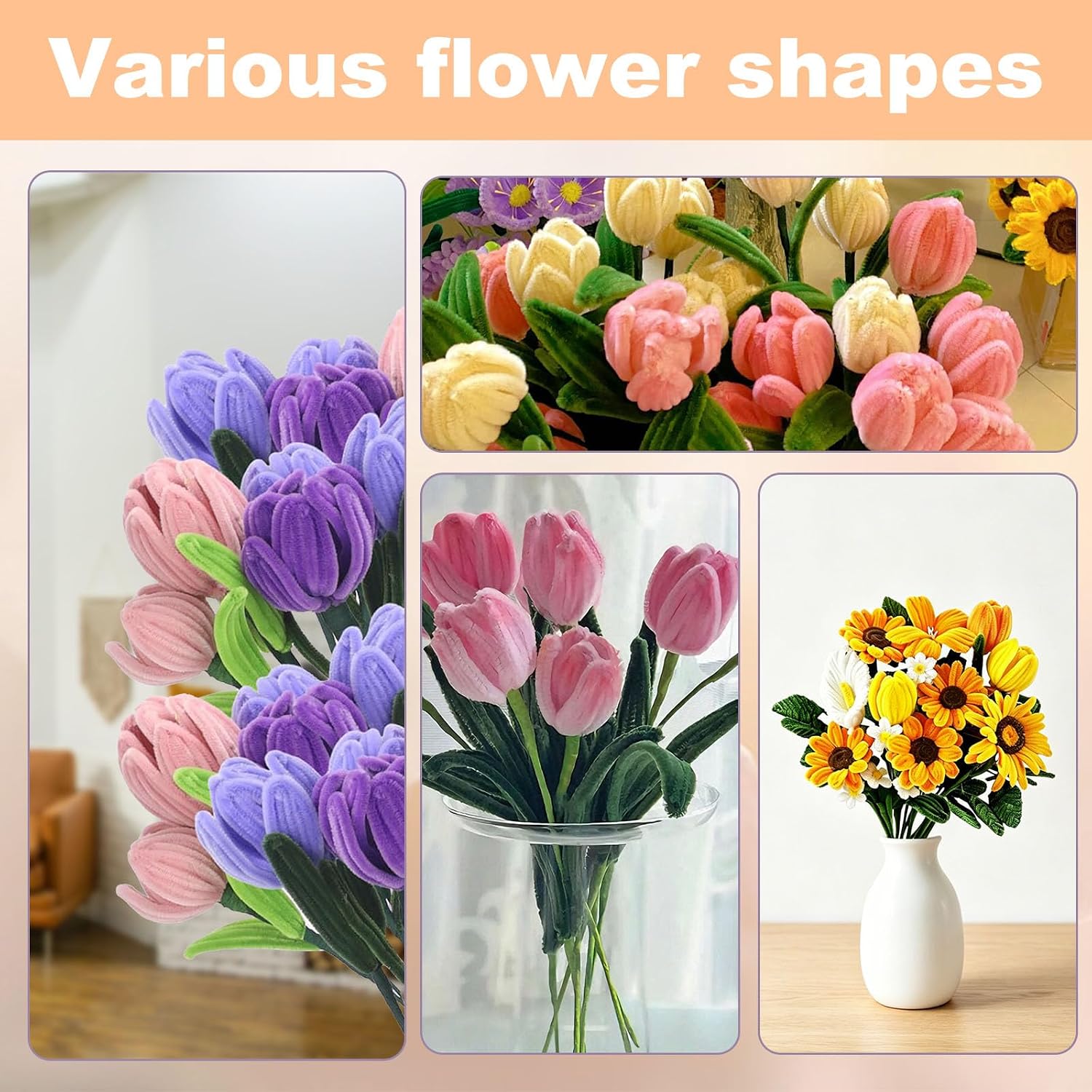 Penitue 800pcs 13 Colors Pipe Cleaner Flower Kit for Craft