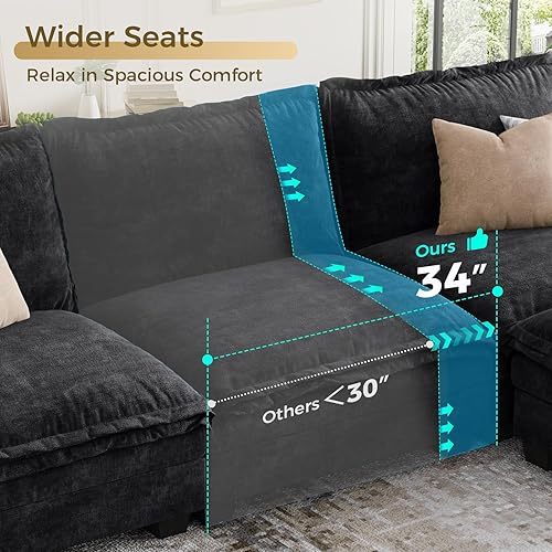 Miniatura 6 de KKL Sofá modular modular grande en forma de V de 7 plazas, moderno sofá seccional con otomana, sofás para sala de estar, sofás de nube de felpilla