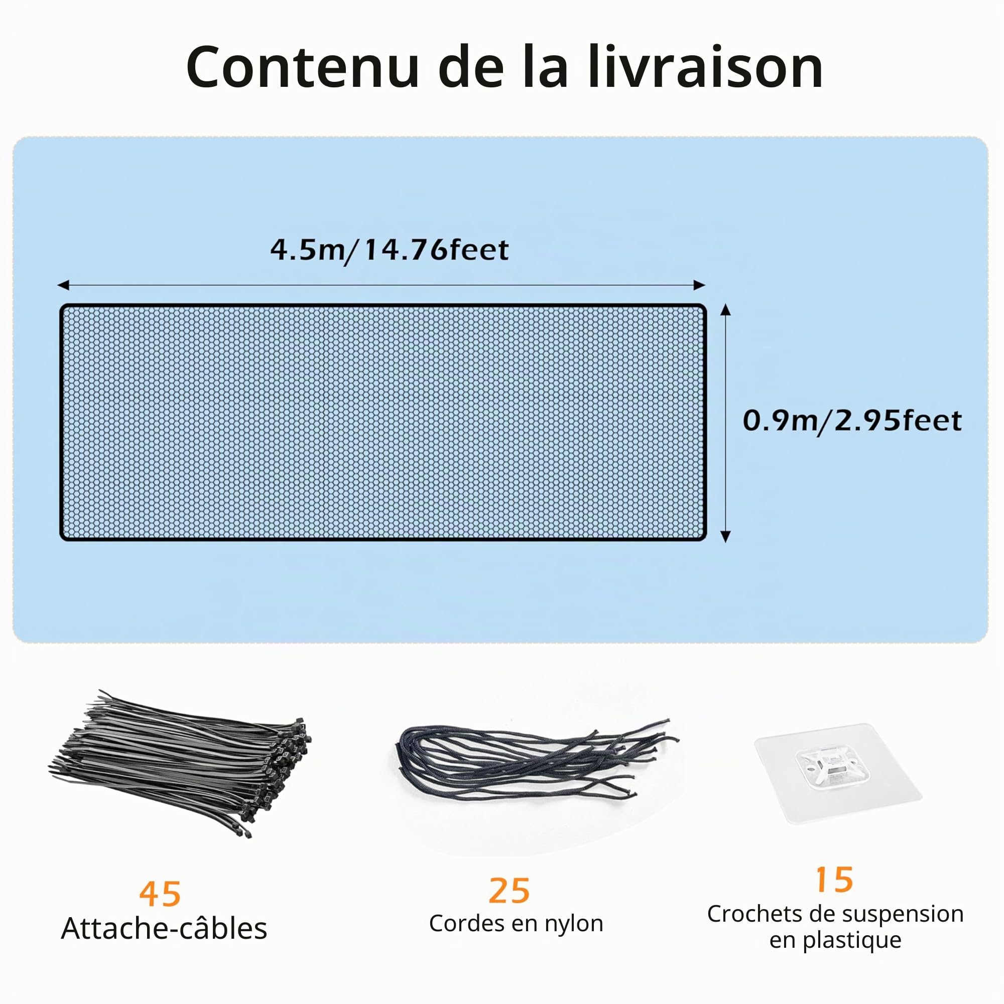 4,5 Mètres Filet de Sécurité pour Bébé, Filet de Protection Anti-Chute pour Escaliers, Balustrades de Balcon et Clôtures, Robuste et Réglable pour Enfants, Animaux Domestiques, Jouets, 4,5*0,9M Noir