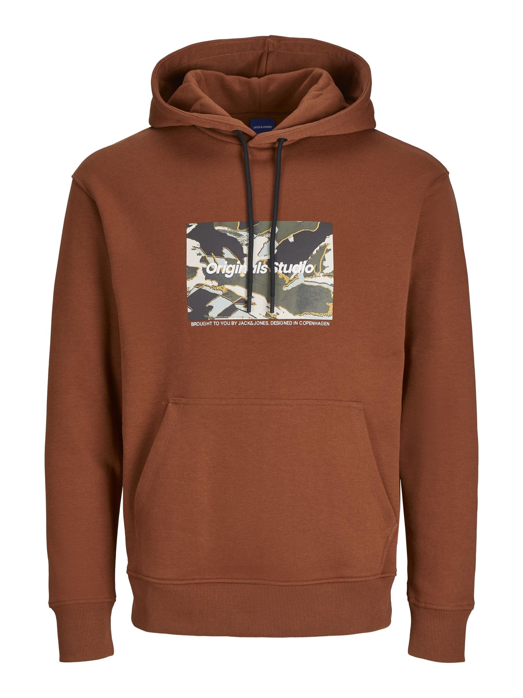 JACK & JONES Male Hoodie Printed Hoodie, Brandy Brown, S