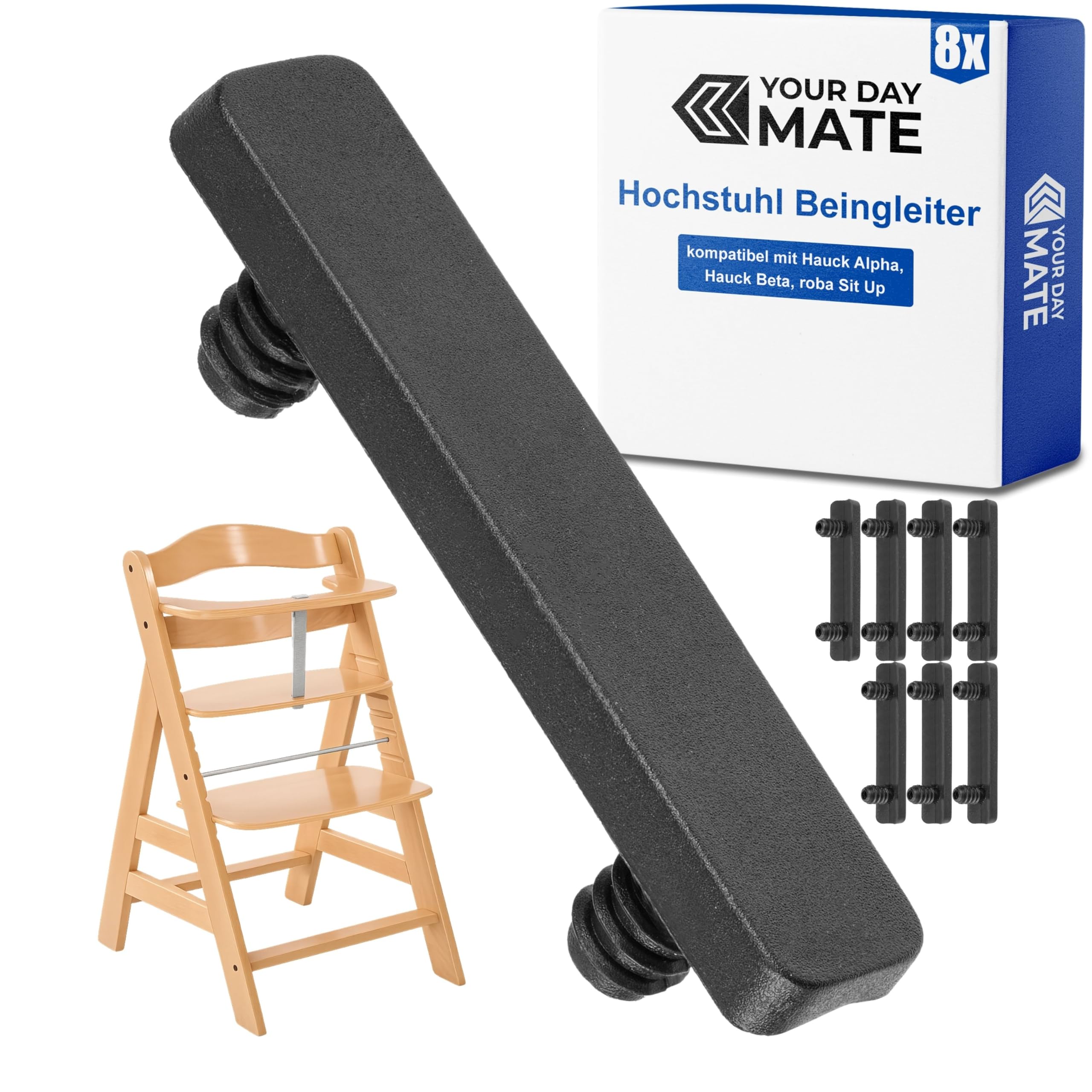 Stuhlbeingleiter für Hochstuhl, 8 Stück, kompatibel mit Hauck Alpha, Hauck Beta, roba Sit Up, 33 mm Lochabstand, in Schwarz, aus Kunststoff, Stuhlbeinschoner Kinderhochstuhl, Stuhlbeinsocken Babystuhl