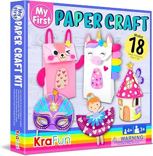 KRAFUN My First Unicorn Bunny Paper Craft Kit for Toddlers and Girls Age 3-8 Years Old, Include 18 Cute DIY Arts and Crafts Projects, Organized Art Activities Supplies Box Preschool Creative Toys
