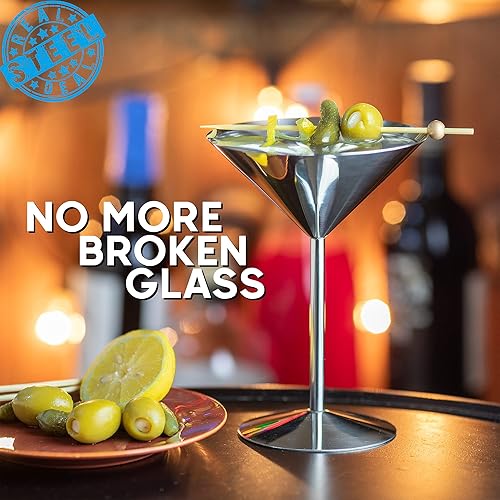 Miniatura 4 de Real Deal Steel Vasos de Martini de acero inoxidable: juego de 4, vasos de cóctel de metal irrompibles de 8 onzas, irrompibles, duraderos, acabado