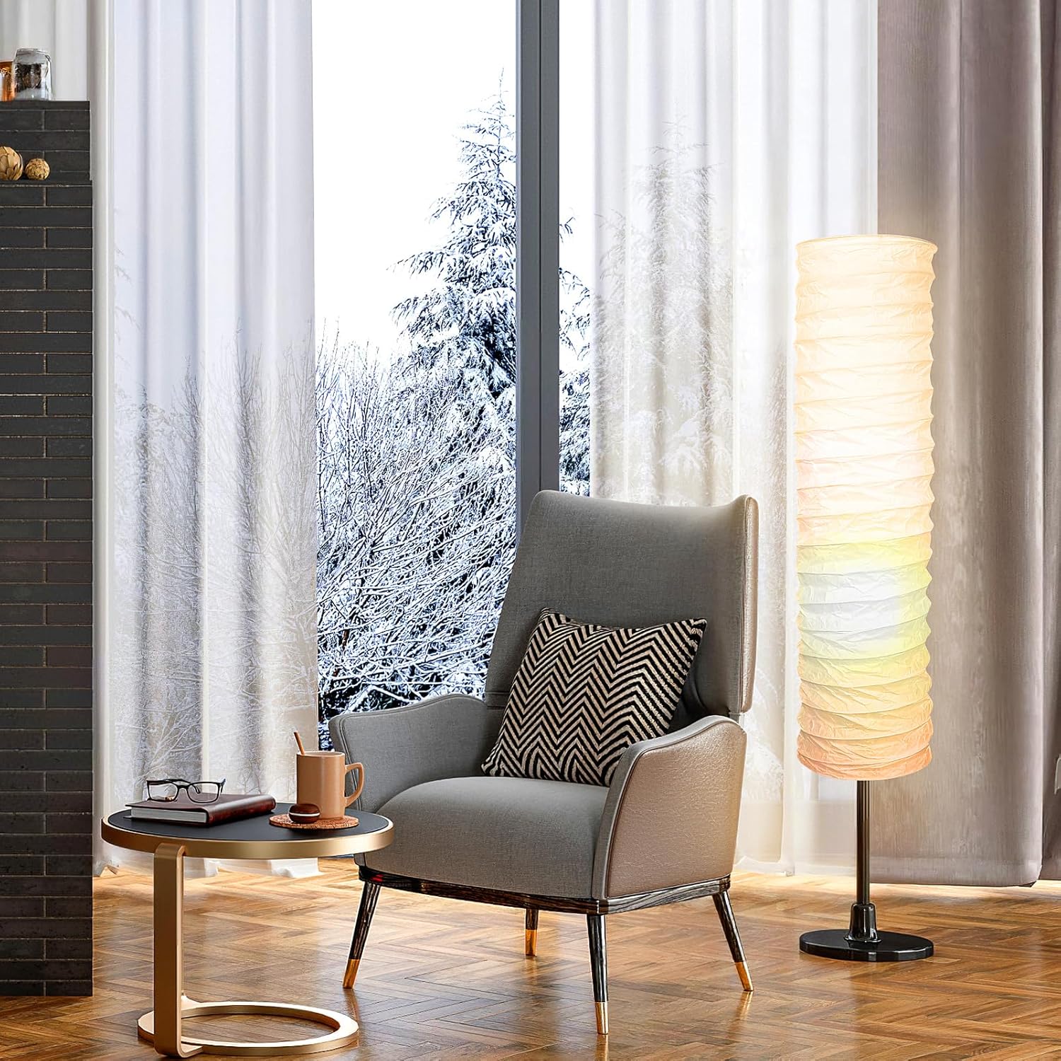 HOMSFOU Nordic Style Paper Floor Lamp Shade Standing Lampshade Light Cover Replacement for Living Room Bedroom Study Home Hotel Decor