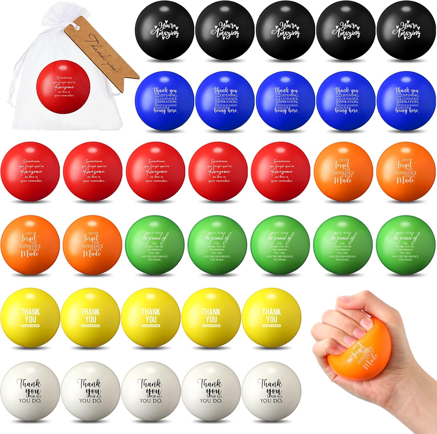 Sratte 35 Set Motivational Stress Balls Colorful Inspirational Stress Relief Balls for Adults Kids Hand Exercise Anxiety Vet Receptionist Week Gifts