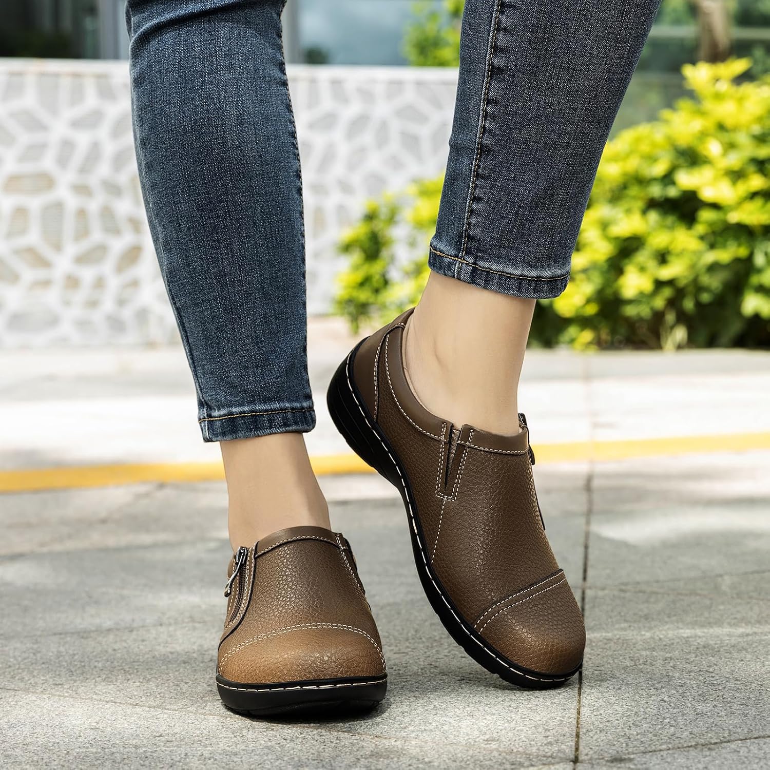 Women's Comfortable & Lightweight Leather Loafers Cute Slip On Dress Shoes for Women Business Casual Office Work Shoes Everyday Walking Flats - Image 3