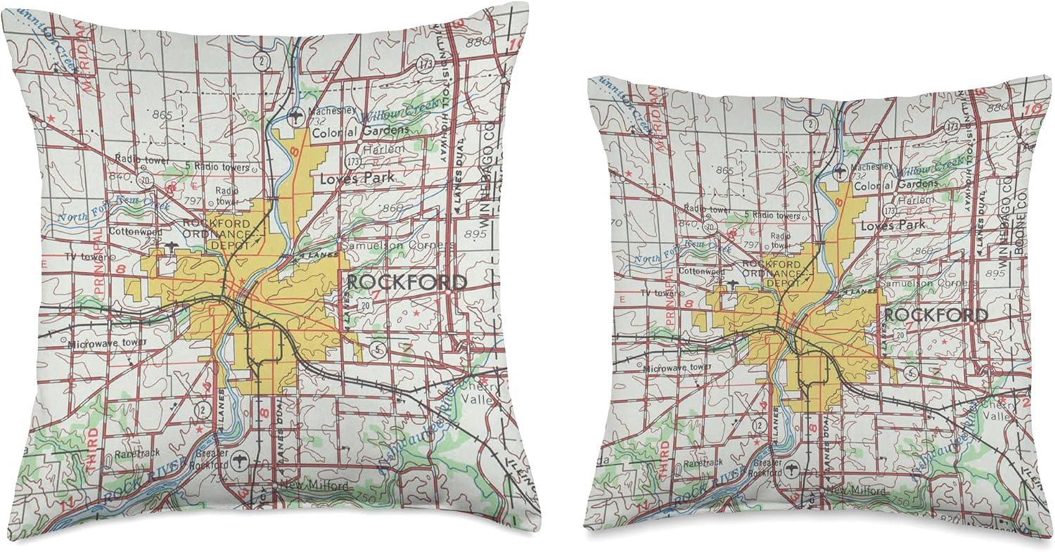 Vintage Rockford IL Map (1958) Throw Pillow