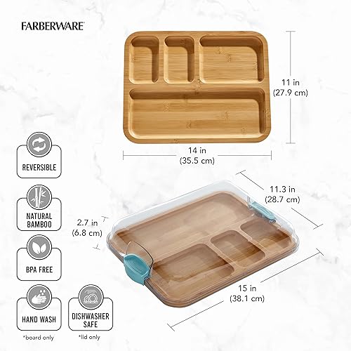 Miniatura 57 de Farberware Build-A-Board Tabla de cortar de bambú con compartimentos integrados y tapa de bloqueo transparente, asas negras, charcutería, bandeja