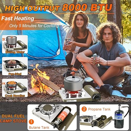 Miniatura 2 de Estufa de campamento de combustible doble, estufa de gas portátil de butano y propano infrarrojos de 8000 BTU, quemador individual resistente al