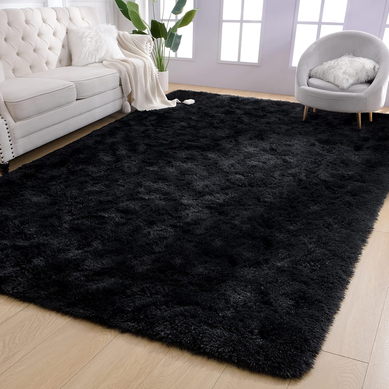 AROGAN Black Fluffy Rugs for Bedroom Living Room, Shag Area Rugs for