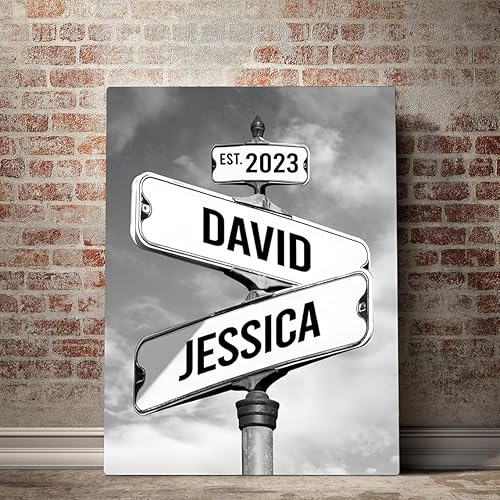 Miniatura 2 de Señal de calle vintage personalizada para parejas en lienzo, nombres y fecha personalizados, regalos de Navidad para ella o él, regalo del Día de