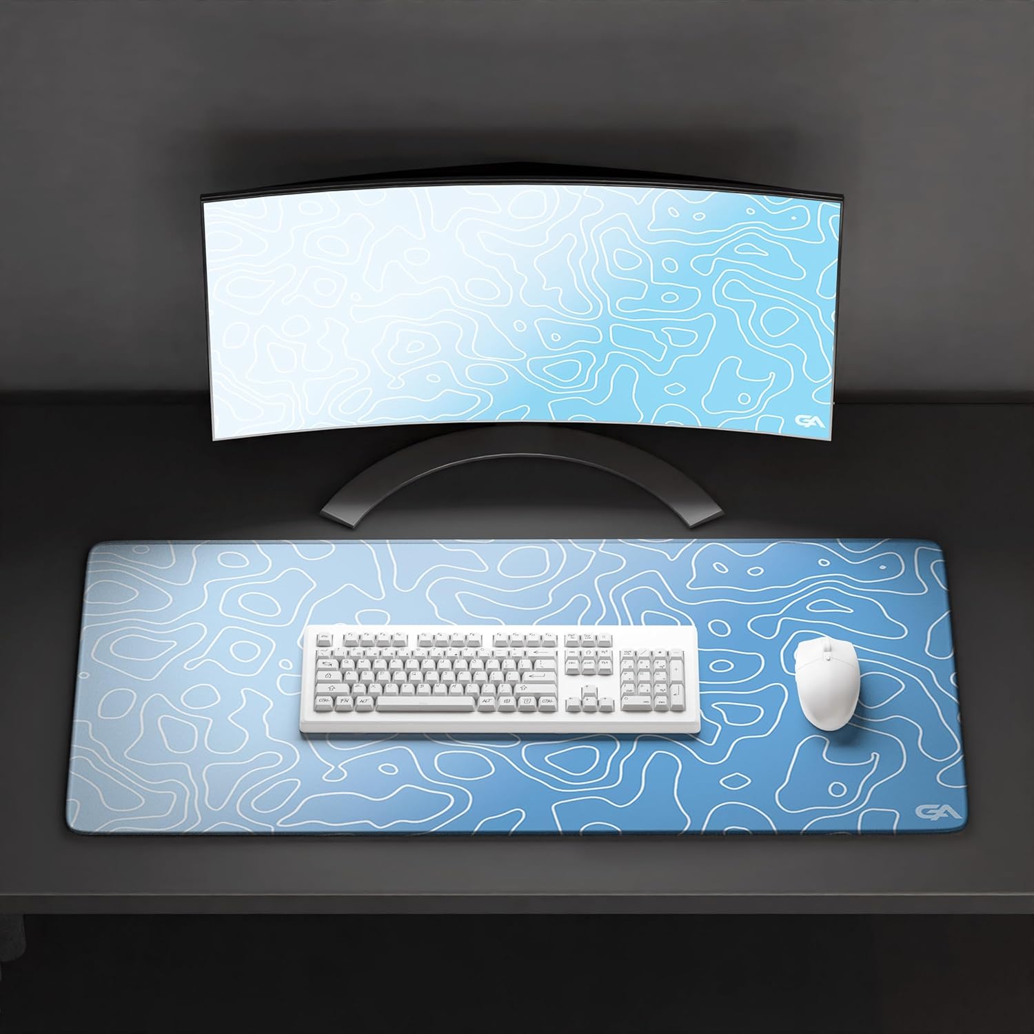 GutzyAiden Topo Extended Extra Large Mouse Pad | Gaming Setup | Hybrid Polyester Fabric Top | Non-Slip Natural Rubber Base | 5mm Thick | ICY Cyan Topo | XXL - 36" x 18" |