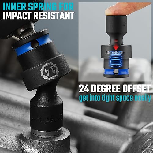 Miniatura 4 de DURATECH Juego de llaves de vaso universal de impacto de 38 pulgadas, juego de llaves giratorias, 16 piezas, métrico, 0.315-0.945 in, acero Cr-Mo,