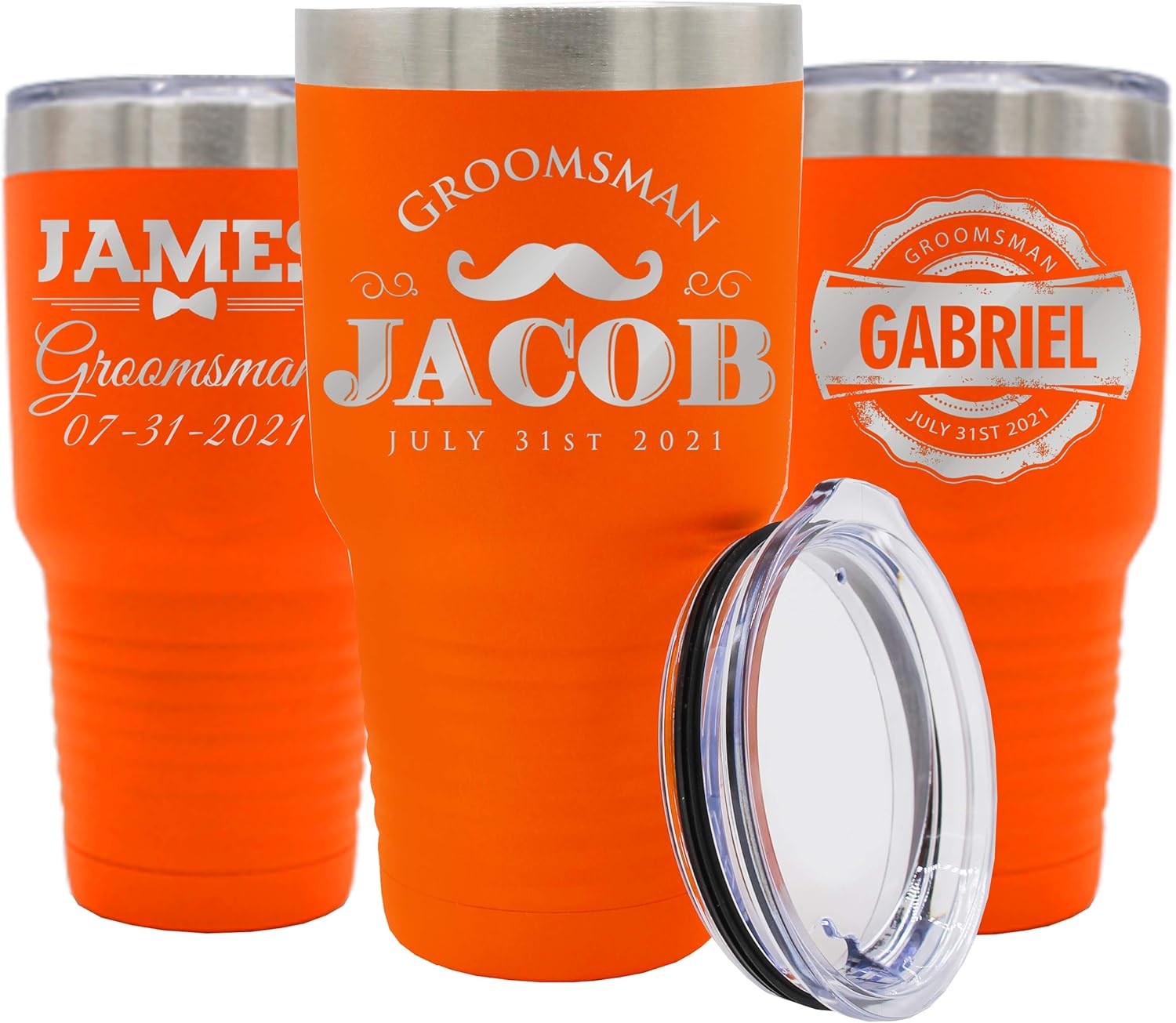Custom Personalized Groomsman Stainless Steel Vacuum Insulated Travel Tumbler for Groomsmen, Best Man, Groom (30 oz, Orange)