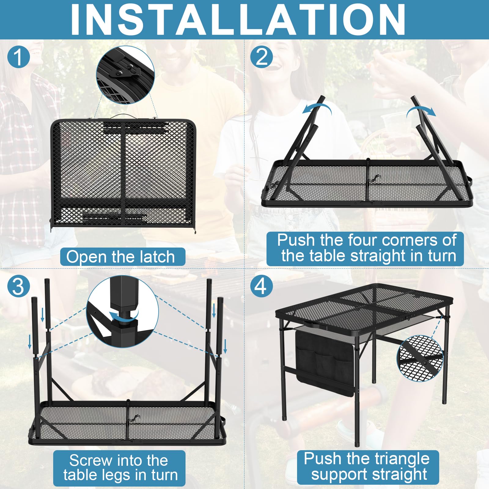BBQration Table Pliante Portable Avec Grille En Métal, Table De