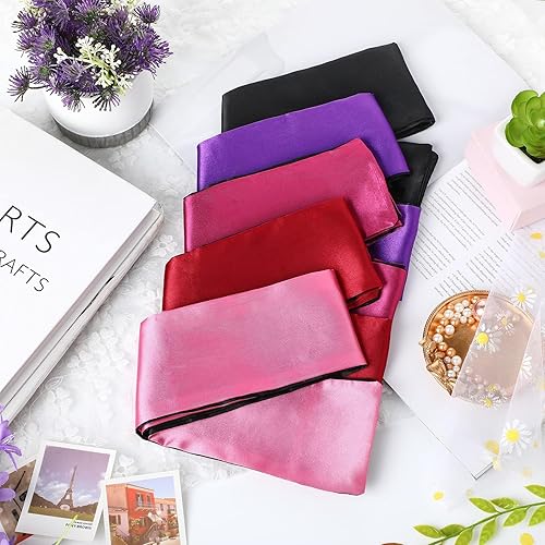 Miniatura 4 de 10 cubrebocas de satén para dormir, 59 pulgadas, vendas de seda, para juegos de fiesta, color negro, rosa, rojo, morado, rosa