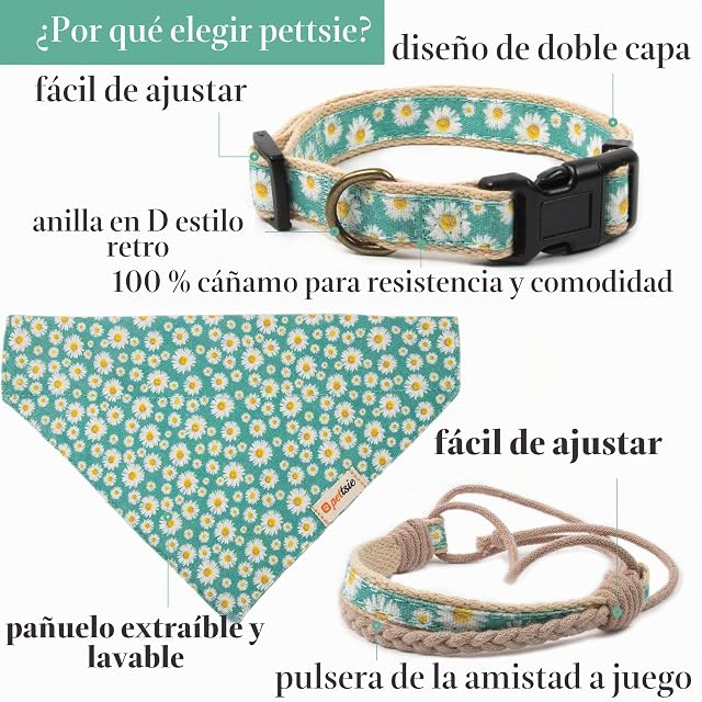 Foto 3 de 6 de Pettsie Collar de Perro a Juego, Bandana y Pulsera de Amistad para propietarios, 3 tamaños Ajustables