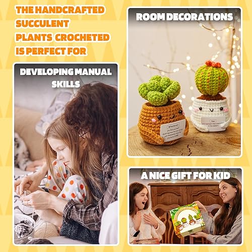 Vista 6 de Kit de ganchillo de suculentas de apoyo emocional para principiantes de Imcrasy con lecciones de video paso a paso Kit de ganchillo de suculentas