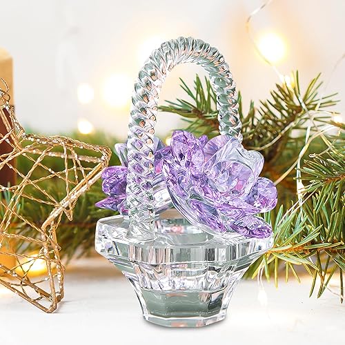 Vista 2 de H&D HYALINE & DORA Figura de cesta de flores de cristal coleccionable, adornos para decoración del hogar, pieza central para mesa, regalo