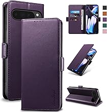 Case for Google Pixel 9 Pro XL – [RFID Blocking] Luxury PU Protective Case [Magnetic] [Card Slot] [Stand] Wallet Flip Case, [Purple]