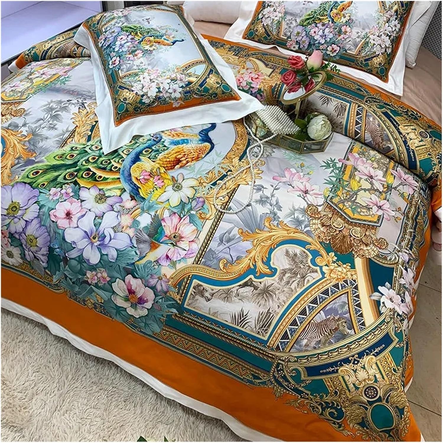 Cotton Ultra Soft Silky Duvet Cover Set V-intage Stylized Digital Print Bright Bedding Set Bed Sheet Pillowcases,Bed
