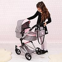 Vista 6 de Bayer: Cochecito versátil City Vario - Gris y rosa con mariposa para muñecas de hasta 20 pulgadas con mango ajustable y funcionalidad reversible
