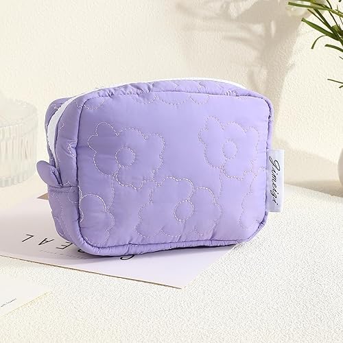 Miniatura 3 de LYDZTION Bolsa de maquillaje suave acolchada floral para mujeres, bolsa de cosméticos pequeña bolsa de maquillaje, bolsa organizadora de maquillaje,