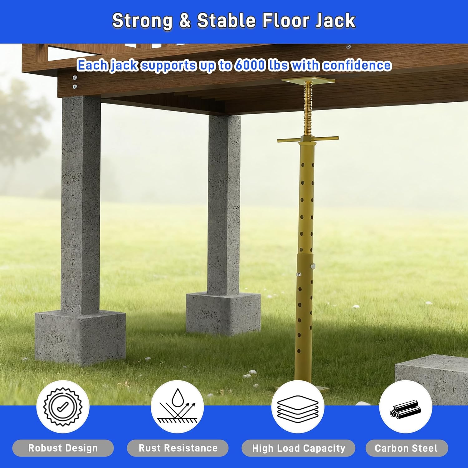 House Floor Jacks for Leveling-Adjustable Jack Post Pole with 19"-36" Telescoping Height, Heavy Duty Steel Screw Jack Post for Lifting, Basement Support Floor Jacks for Leveling Crawlspace Permanent