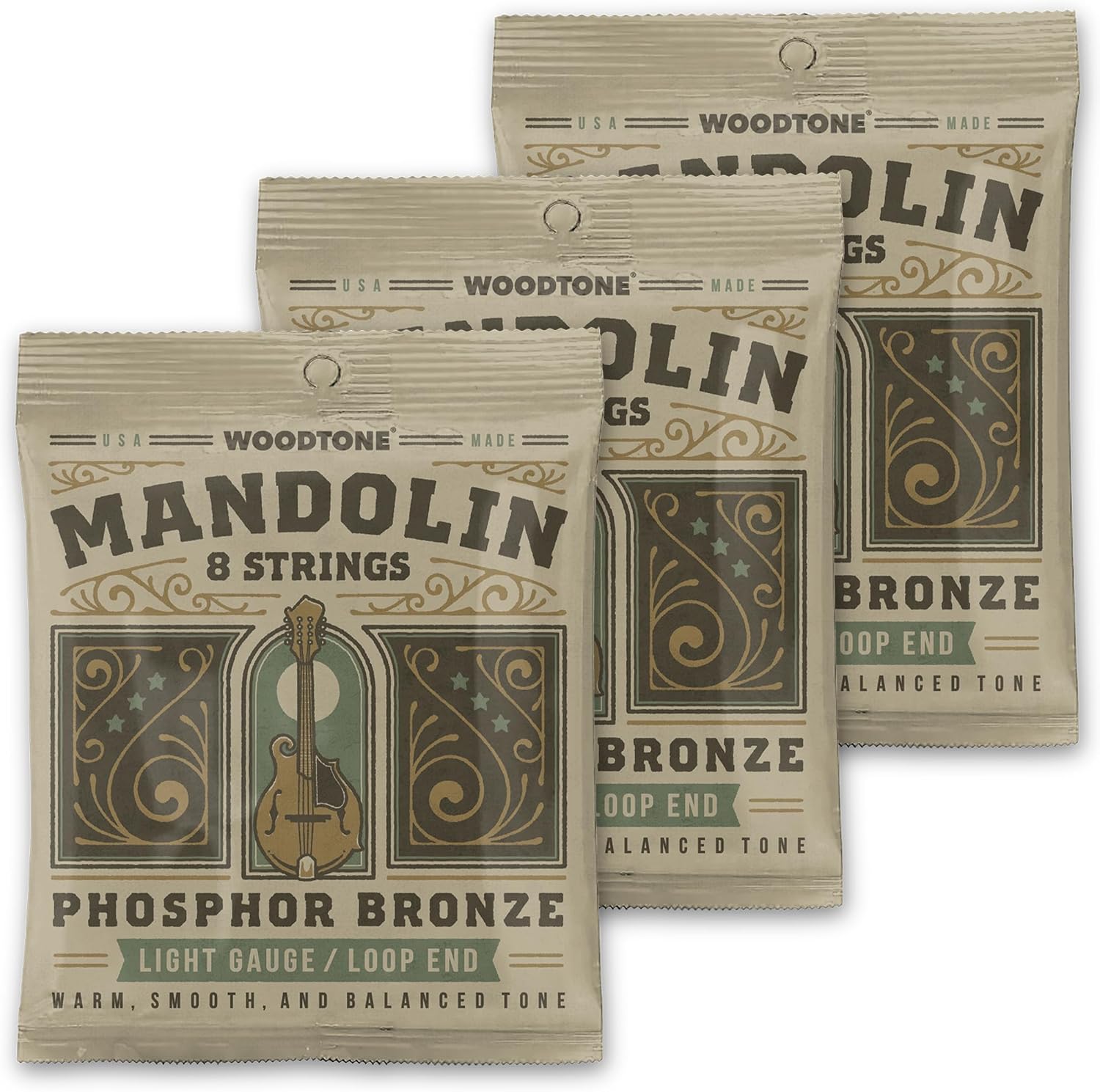 Mandolin Strings 3-Pack, Light Gauge 10, Phosphor Bronze, Non-Coated